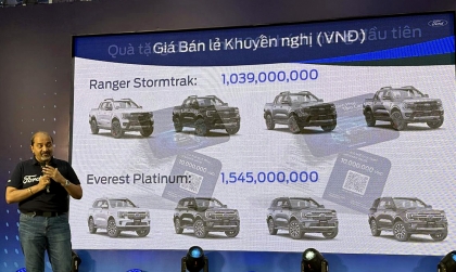 Ford Ranger Stormtrak có giá bán 1,039 tỷ đồng, Everest Platinum lên tới 1,545 tỷ đồng 